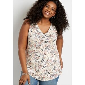 NWT Maurice's Cream Plus Size 24/7 Floral Paisley V Neck Tank Top Size 3X